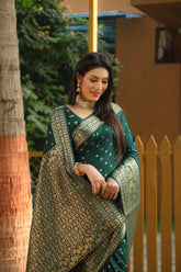 Luxuriant Bandhej Kanjivaram Mehndi Wear Green Color Silk Saree